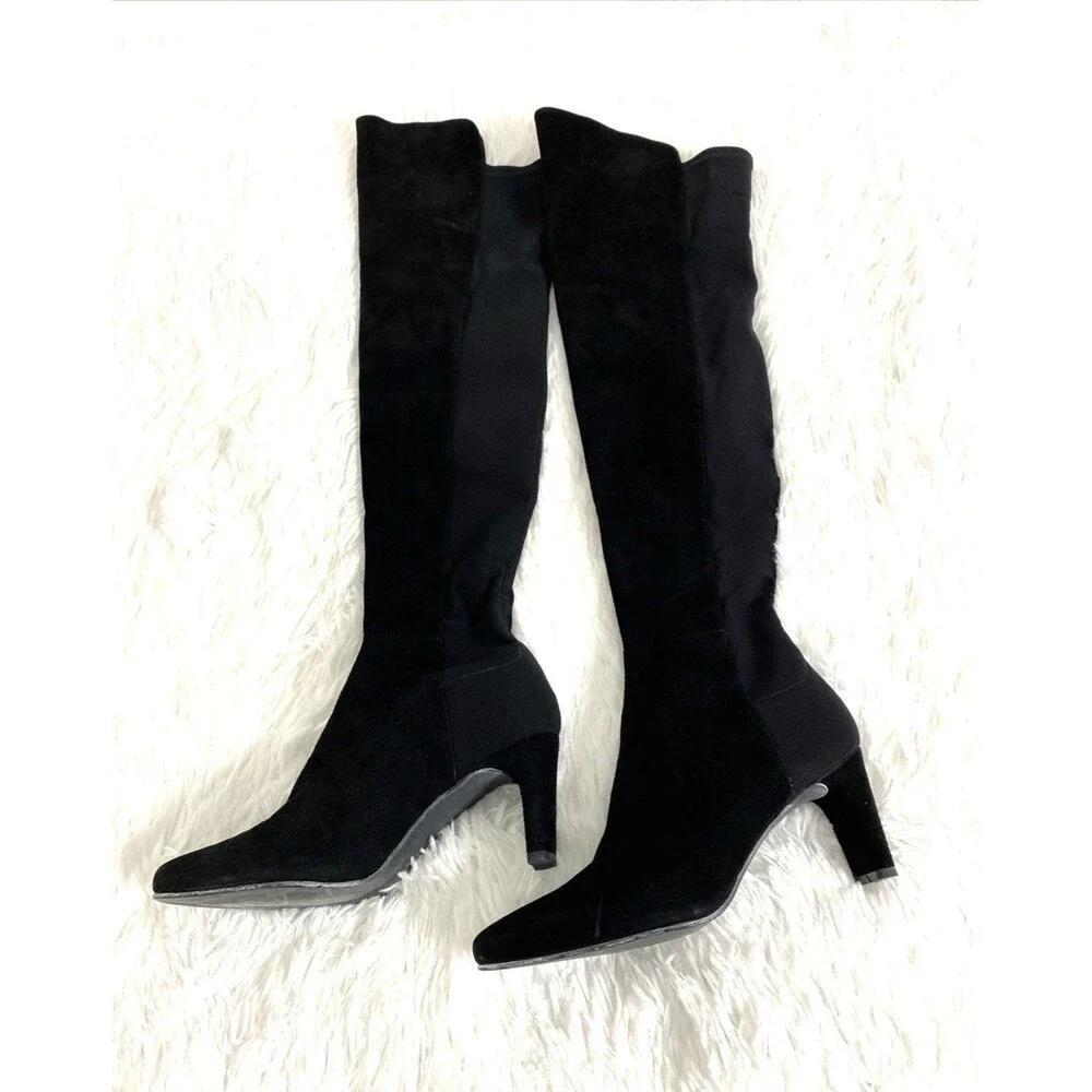 Stuart Weitzman Womens Suede Over The Knee Boots Size 36 Pull On Black Heeled
